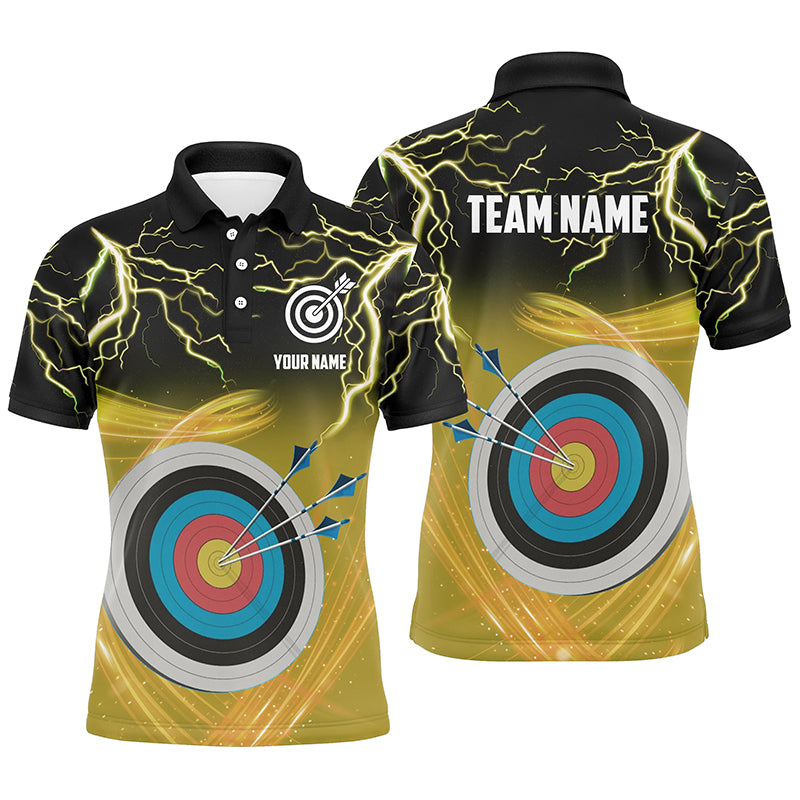 Custom Archery 3d Target Thunder Lightning Polo Shirts For Men, Best Archery Team Shirts |Yellow TDM0738