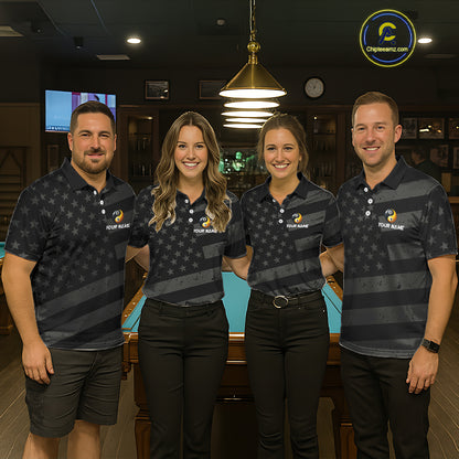 Black US Flag Yin-Yang 8 Ball & 9 Ball Custom Billiard Shirts For Men, Billiard Team Jersey TDM5460