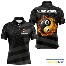 Load image into Gallery viewer, Black US Flag Yin-Yang 8 Ball &amp; 9 Ball Custom Billiard Shirts For Men, Billiard Team Jersey TDM5460