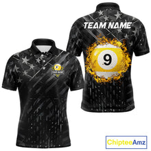 Load image into Gallery viewer, Black US Flag 9 Ball Fire Billiard Shirt For Men Custom Pool Team Billiard Jersey Polo &amp; 1/4 Zip TDM5461