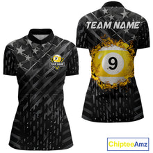 Load image into Gallery viewer, Black US Flag 9 Ball Fire Billiard Shirt For Women Custom Pool Team Billiard Jersey Polo &amp; 1/4 Zip TDM5461