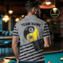 Load image into Gallery viewer, Grey US Flag Yin-Yang 8 &amp; 9 Ball Billiard Shirt For Men Custom Pool Team Jersey Polo &amp; 1/4 Zip TDM5463
