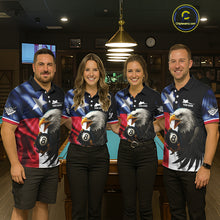 Load image into Gallery viewer, Texas Flag Eagle 8 Ball Men's Billiard Polo &amp; 1/4 Zip Custom Patriotic Team Billiard Pool Jersey TDM5464