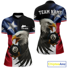 Load image into Gallery viewer, Texas Flag Eagle 8 Ball Women's Billiard Polo &amp; 1/4 Zip Custom Patriotic Team Billiard Pool Jersey TDM5464