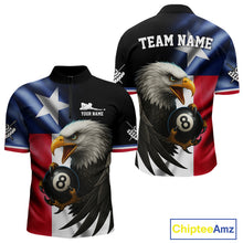 Load image into Gallery viewer, Texas Flag Eagle 8 Ball Men's Billiard Polo &amp; 1/4 Zip Custom Patriotic Team Billiard Pool Jersey TDM5464
