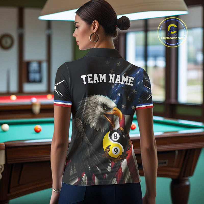 American Flag Yin-Yang 8&9 Ball Eagle Billiard Shirt For Women Custom Patriotic Billiard Team Jersey TDM5465