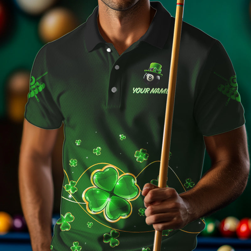 Personalized Funny Green Luckiest Shamrock Men Billiard Shirt, St Patrick Day Billiard Team Jersey TDM3426