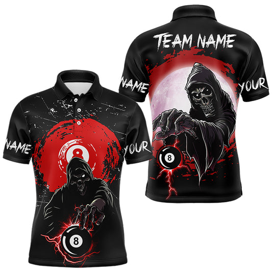 Black And Red Grunge Grim Reaper 8 Ball Billiard Shirt For Men Custom Billiard Team Jersey TDM3433