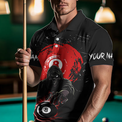 Black And Red Grunge Grim Reaper 8 Ball Billiard Shirt For Men Custom Billiard Team Jersey TDM3433