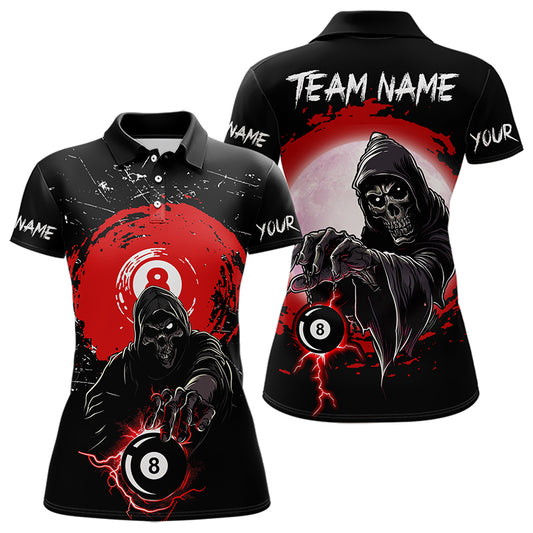 Black And Red Grunge Grim Reaper 8 Ball Billiard Shirt For Women Custom Billiard Team Jersey TDM3433