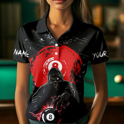 Black And Red Grunge Grim Reaper 8 Ball Billiard Shirt For Women Custom Billiard Team Jersey TDM3433