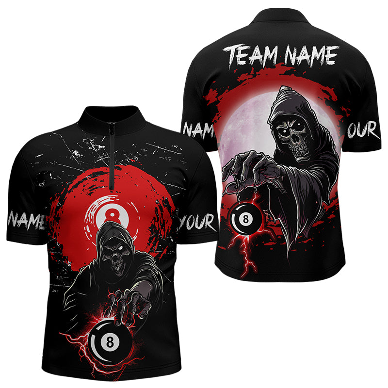 Black And Red Grunge Grim Reaper 8 Ball Billiard Shirt For Men Custom Billiard Team Jersey TDM3433