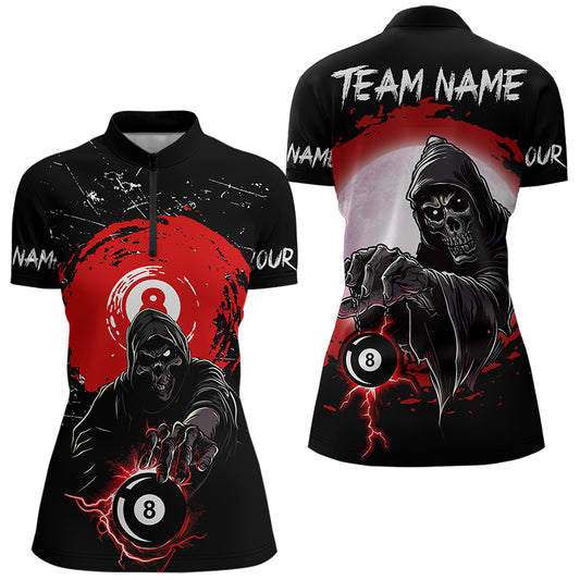 Black And Red Grunge Grim Reaper 8 Ball Billiard Shirt For Women Custom Billiard Team Jersey TDM3433