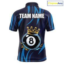 Load image into Gallery viewer, Blue Funny 8 Ball Pool Crown Neon Billiard Shirt For Men Custom Billiard Team Jersey Polo, 1/4 Zip TDM5737