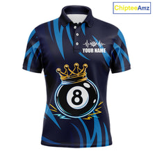 Load image into Gallery viewer, Blue Funny 8 Ball Pool Crown Neon Billiard Shirt For Men Custom Billiard Team Jersey Polo, 1/4 Zip TDM5737