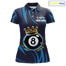 Load image into Gallery viewer, Blue Funny 8 Ball Pool Crown Neon Billiard Shirt For Women Custom Billiard Team Jersey Polo, 1/4 Zip TDM5737