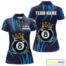 Load image into Gallery viewer, Blue Funny 8 Ball Pool Crown Neon Billiard Shirt For Women Custom Billiard Team Jersey Polo, 1/4 Zip TDM5737