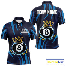 Load image into Gallery viewer, Blue Funny 8 Ball Pool Crown Neon Billiard Shirt For Men Custom Billiard Team Jersey Polo, 1/4 Zip TDM5737