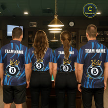 Load image into Gallery viewer, Blue Funny 8 Ball Pool Crown Neon Billiard Shirt For Men Custom Billiard Team Jersey Polo, 1/4 Zip TDM5737