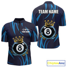 Load image into Gallery viewer, Blue Funny 8 Ball Pool Crown Neon Billiard Shirt For Men Custom Billiard Team Jersey Polo, 1/4 Zip TDM5737