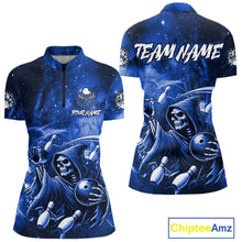 Load image into Gallery viewer, Funny Blue Grim Reaper Galaxy Bowling Shirt For Women Custom Bowling Team Jersey Polo &amp; 1/4 Zip TDM6079