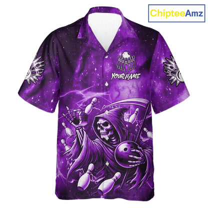 Funny Purple Grim Reaper Galaxy Hawaiian Bowling Shirt For Women Custom Bowling Team Jersey Outfit TDM6080