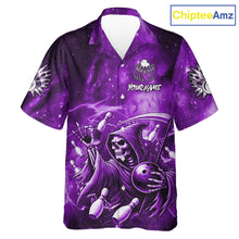Load image into Gallery viewer, Funny Purple Grim Reaper Galaxy Hawaiian Bowling Shirt For Women Custom Bowling Team Jersey Outfit TDM6080