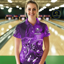 Load image into Gallery viewer, Funny Purple Grim Reaper Galaxy Bowling Shirt For Women Custom Bowling Team Jersey Polo &amp; 1/4 Zip TDM6080