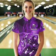 Load image into Gallery viewer, Funny Purple Grim Reaper Galaxy Bowling Shirt For Women Custom Bowling Team Jersey Polo &amp; 1/4 Zip TDM6080