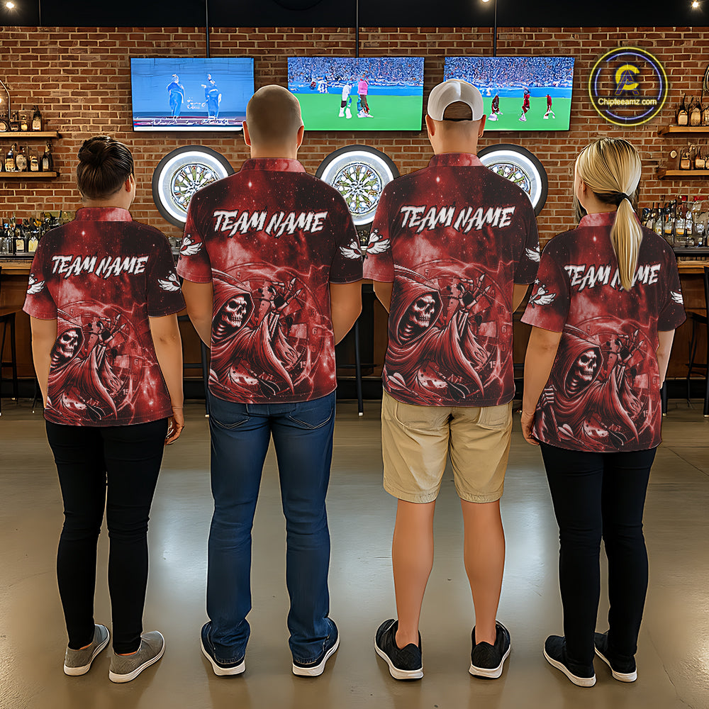 Red Grim Reaper Galaxy Dart Shirt For Men Custom Darts Jersey Pocket Option TDM6081