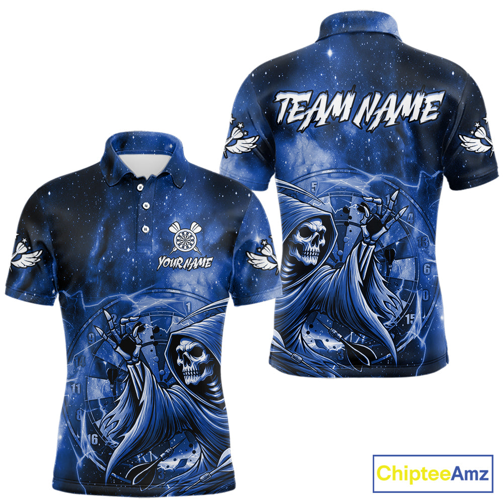 Blue Grim Reaper Galaxy Dart Shirt For Men Custom Darts Jersey Pocket Option TDM6082
