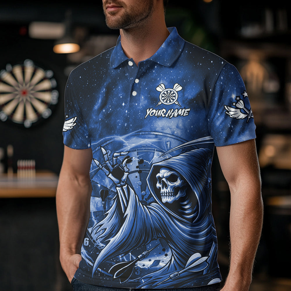 Blue Grim Reaper Galaxy Dart Shirt For Men Custom Darts Jersey Pocket Option TDM6082