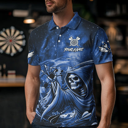 Blue Grim Reaper Galaxy Dart Shirt For Men Custom Darts Jersey Pocket Option TDM6082