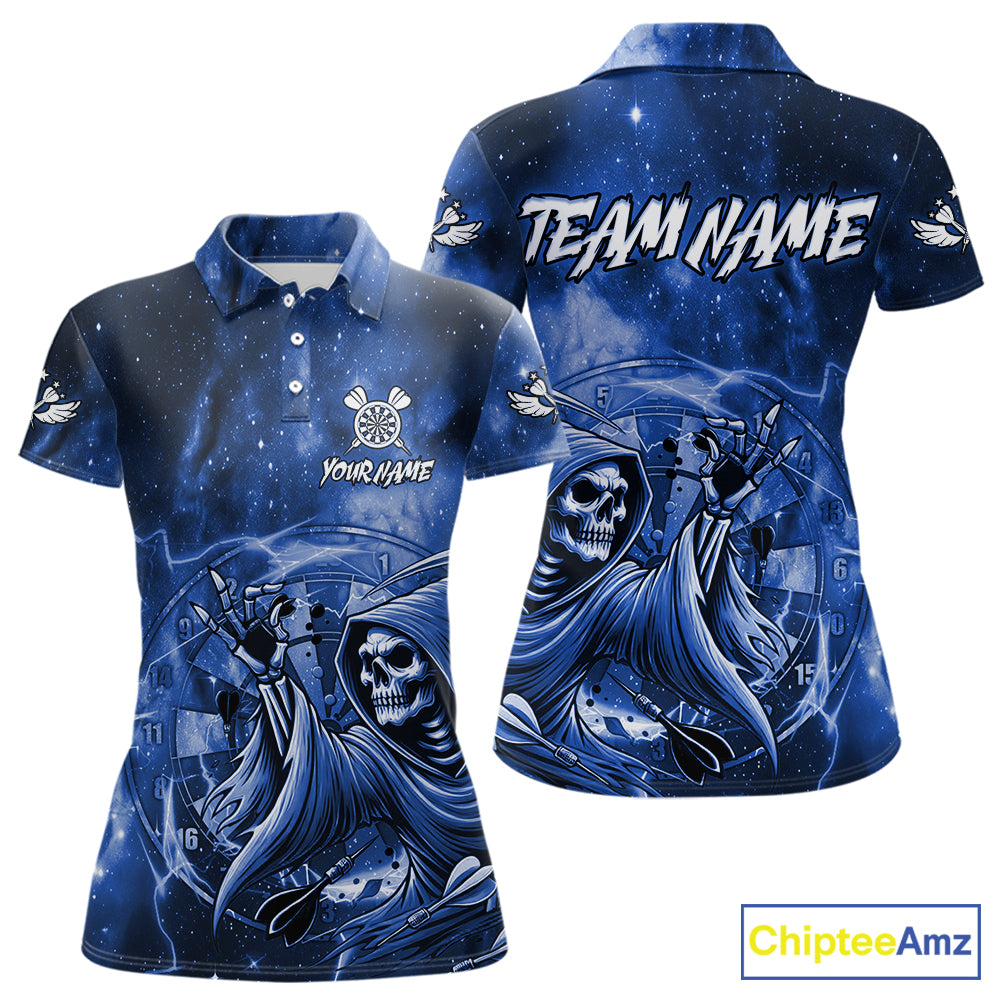 Blue Grim Reaper Galaxy Dart Shirt For Women Custom Darts Jersey Pocket Option TDM6082