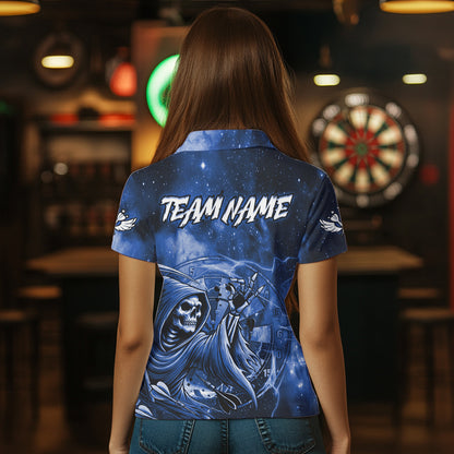 Blue Grim Reaper Galaxy Dart Shirt For Women Custom Darts Jersey Pocket Option TDM6082