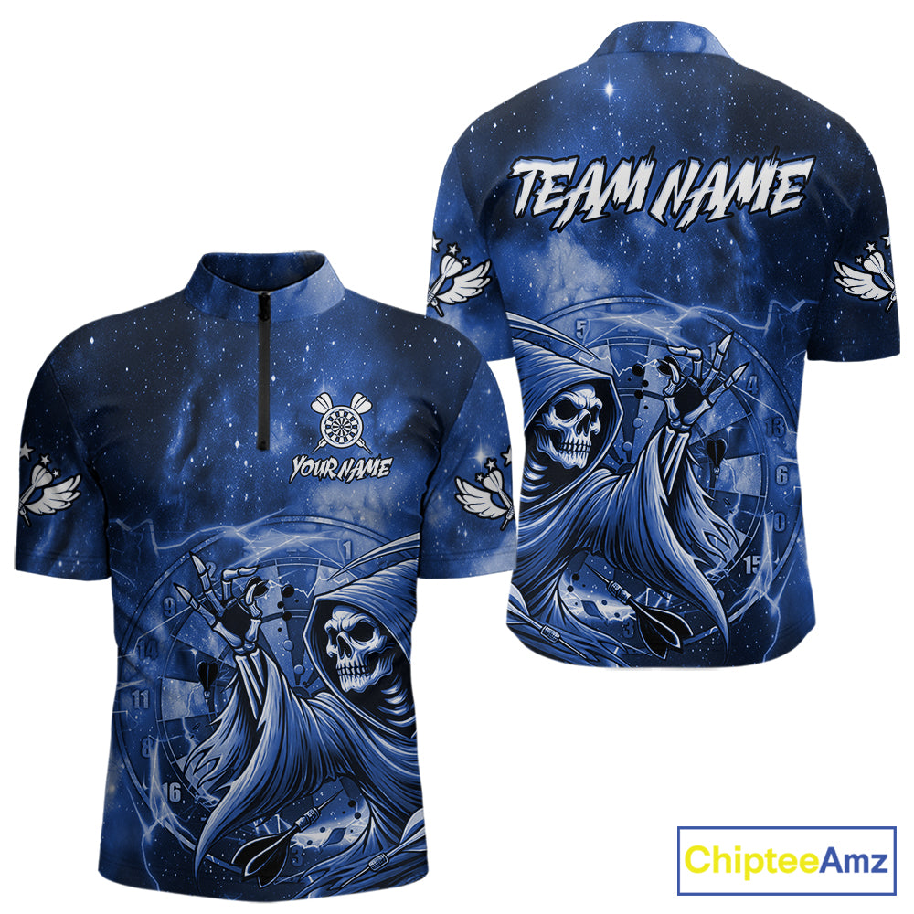 Blue Grim Reaper Galaxy Dart Shirt For Men Custom Darts Jersey Pocket Option TDM6082
