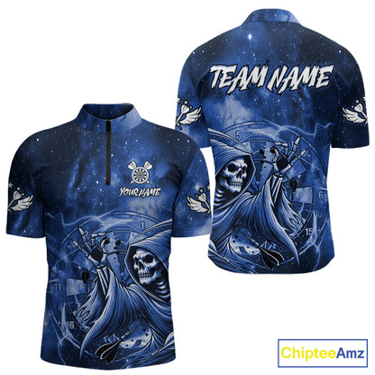 Blue Grim Reaper Galaxy Dart Shirt For Men Custom Darts Jersey Pocket Option TDM6082