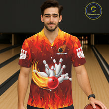 Load image into Gallery viewer, Personalized Flame Red Hawaiian Bowling Shirt For Women Custom Fire Bowling Team Jersey TDM6089