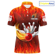 Load image into Gallery viewer, Personalized Flame Red Bowling Shirt For Men Custom Fire Bowling Team Jersey Polo &amp; 1/4 Zip TDM6089