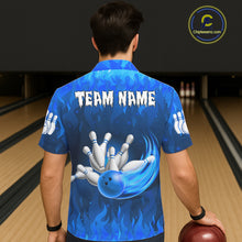 Load image into Gallery viewer, Personalized Flame Blue Hawaiian Bowling Shirt For Women Custom Fire Bowling Team Jersey TDM6090