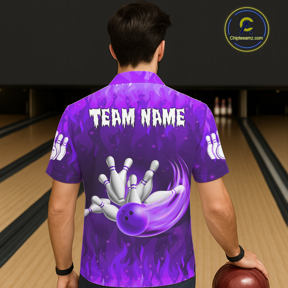 Personalized Flame Purple Hawaiian Bowling Shirt For Women Custom Fire Bowling Team Jersey TDM6091
