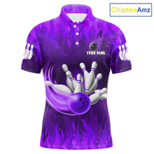 Load image into Gallery viewer, Personalized Flame Purple Bowling Shirt For Men Custom Fire Bowling Team Jersey Polo &amp; 1/4 Zip TDM6091