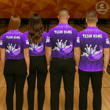 Load image into Gallery viewer, Personalized Flame Purple Bowling Shirt For Men Custom Fire Bowling Team Jersey Polo &amp; 1/4 Zip TDM6091