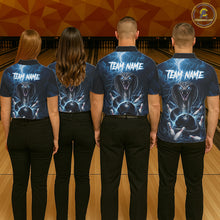 Load image into Gallery viewer, Custom Blue Lightning Cobra Snake Bowling Shirt For Men, Bowling Team Jersey Polo &amp; 1/4 Zip TDM6350