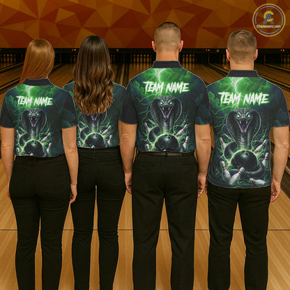Custom Green Lightning Cobra Snake Bowling Shirt For Men, Bowling Team Jersey Polo & 1/4 Zip TDM6352