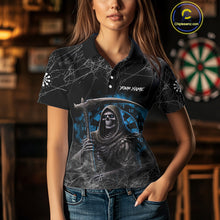 Load image into Gallery viewer, Black And Blue Grim Reaper Smoke Funny Dart Shirts For Women Custom Dart Jerseys, Darts Clothing TDM4005