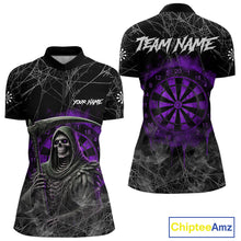 Load image into Gallery viewer, Black And Purple Smoke Grim Reaper Funny Dart Shirts For Women Custom Dart Jerseys, Darts Clothing TDM4006