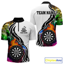 Load image into Gallery viewer, Colorful Rainbow Smoke Dart Shirts For Men Custom Team Polo &amp; Quarter Zip Darts Jerseys Outfit TDM4007