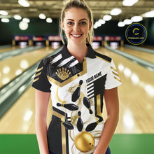 Load image into Gallery viewer, Custom Smoke Bowling Pins Polo &amp; Quarter Zip Shirt For Women, Bowling League Team Jersey |Gold TDM6521