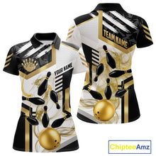 Load image into Gallery viewer, Custom Smoke Bowling Pins Polo &amp; Quarter Zip Shirt For Women, Bowling League Team Jersey |Gold TDM6521